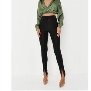 Black Split Hem Flared Slinky Pants